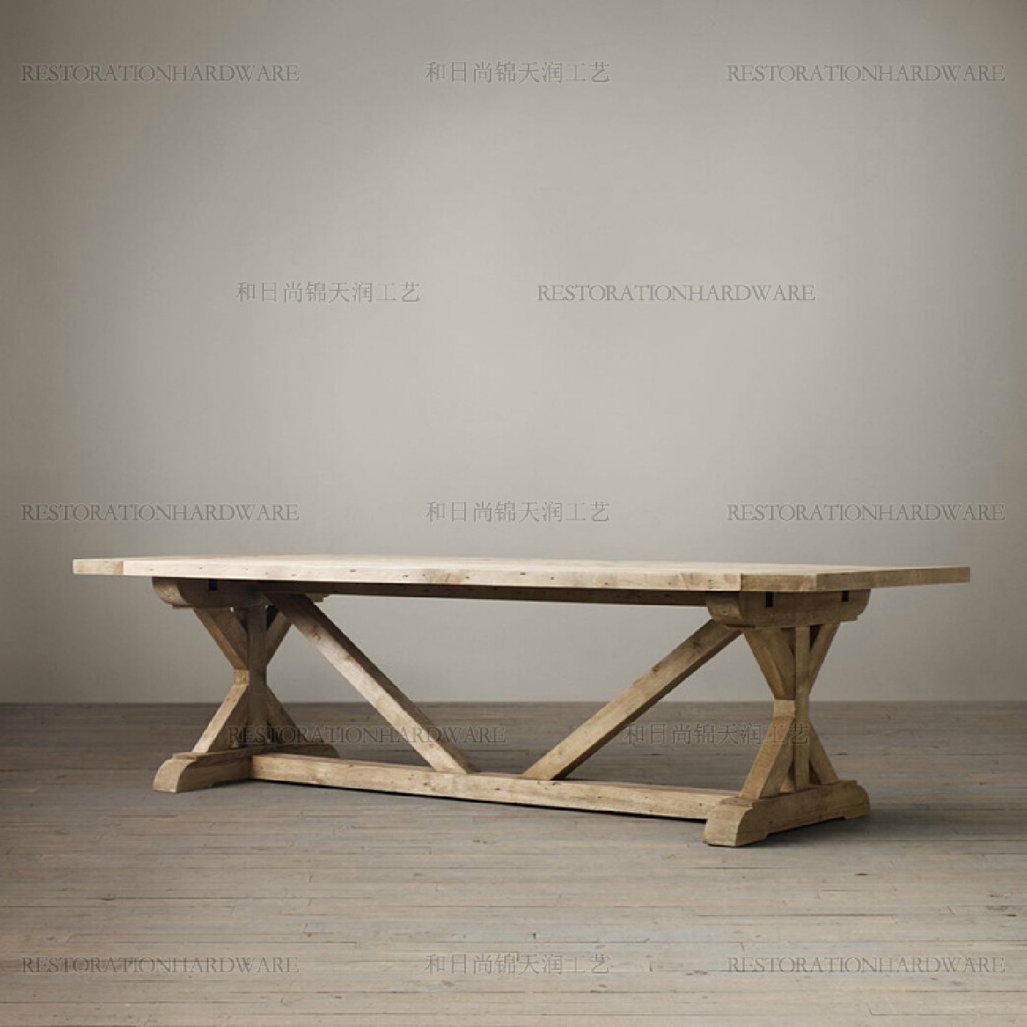 乡村纯全实木X支撑餐桌美式黑胡桃木大板长桌欧式原木工作台餐桌