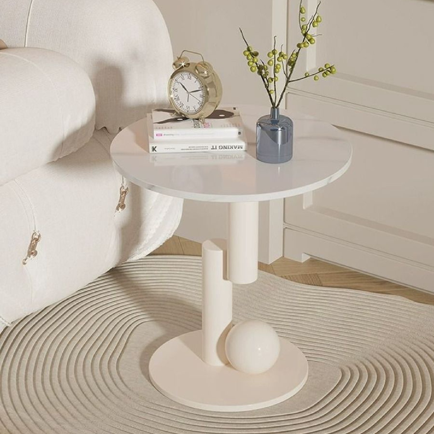 奶油风轻奢岩板边几客厅沙发茶几小圆桌阳台卧室床边现代创意角几