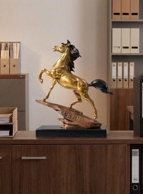 马到成功黄铜马摆件工艺品新中式书房酒柜办公室乔迁开业礼品