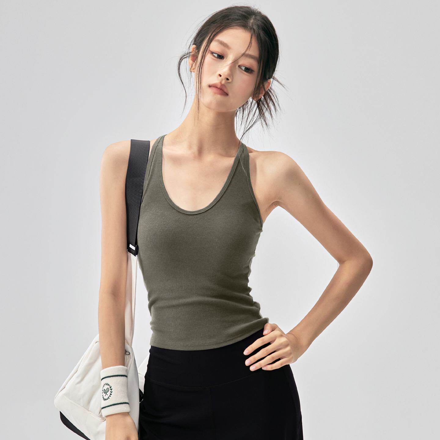 运动背心女带胸垫秋修身显瘦瑜伽服外穿跑步训练内衣健身衣普拉提