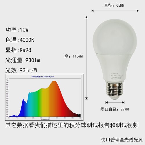 情锅锅护眼灯泡球泡ledE27大螺口RG0Ra98使用普瑞全光谱光源