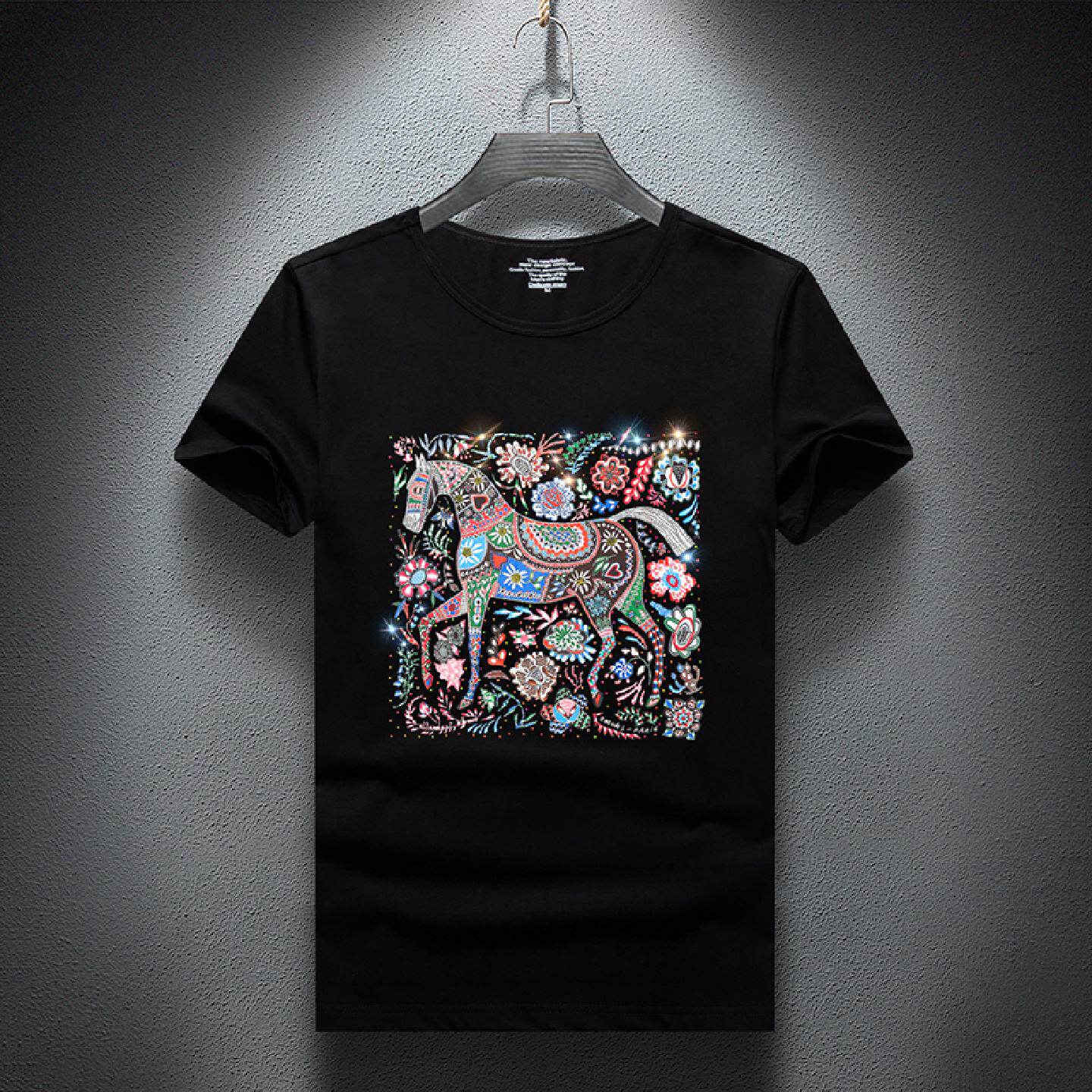 2026新款欧货短袖男士夏季卡通动漫印花烫钻恤时尚潮牌圆领