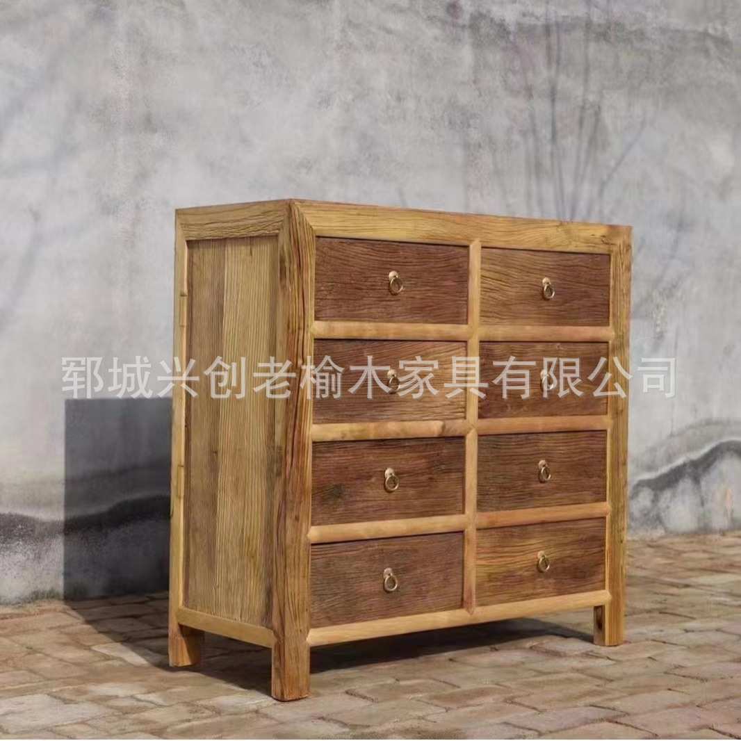 老榆木柜子新中式风化自然纹理餐边柜家用客厅实木储物斗柜