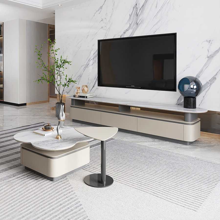 轻奢茶几微晶石电视柜组合异形花朵小户型客厅网红极简超晶石茶台