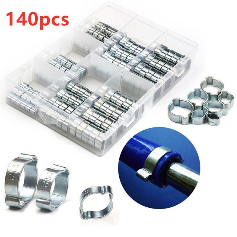 140PCS盒装镀白锌双耳卡箍环保镀锌双耳环箍耳型管夹