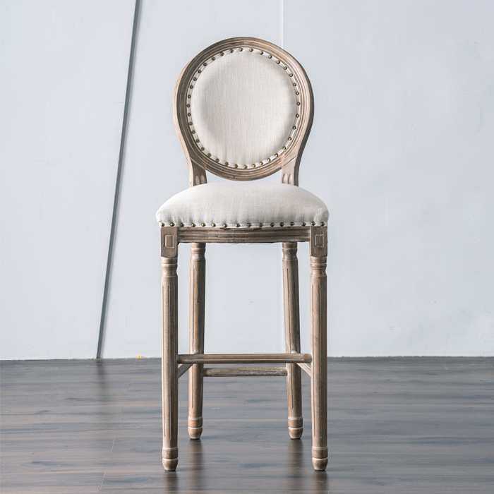 美式实木吧椅仿古吧台椅家用欧式复古靠背酒吧椅高脚椅藤编高吧椅