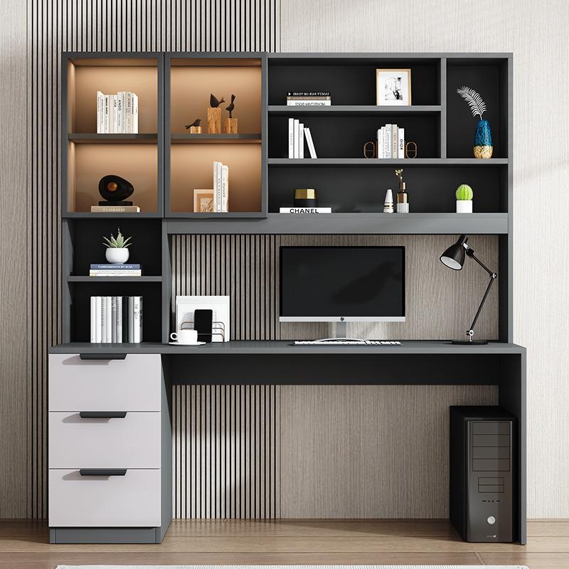 电脑桌台式现代简约办公桌学生学习写字桌子家用卧室书架一体书桌