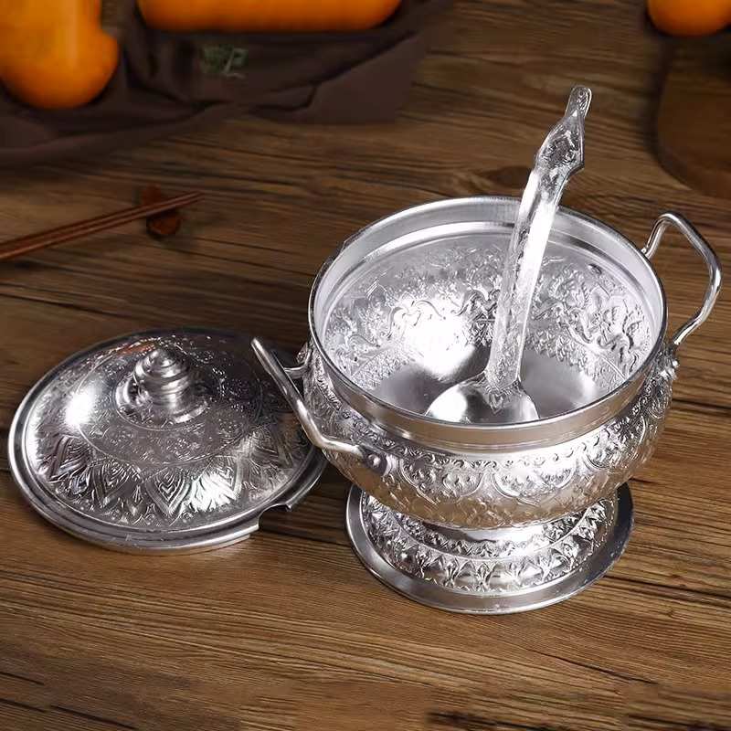 冬阴功汤锅饭锅高脚双耳锅锡锅泰式餐具器皿盛器厨房用品泰国饭桶