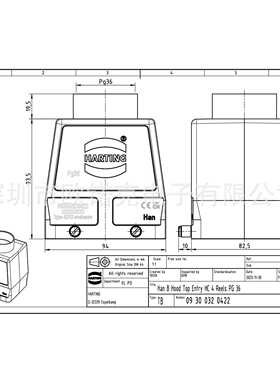 HARTING浩亭09300320422用于工业连接器的标准上売/底座