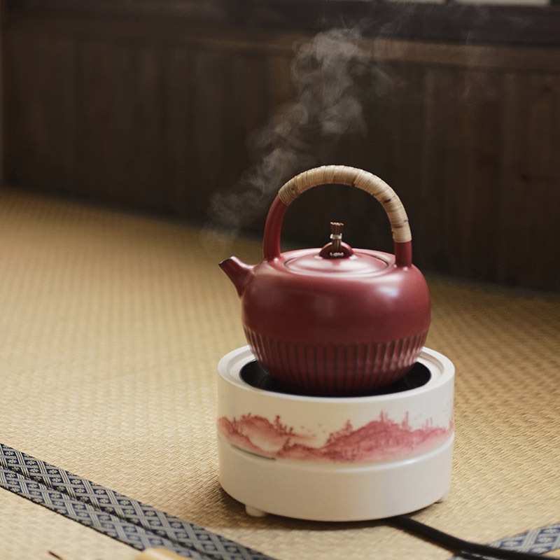 新品梵山堂苏打釉菊瓣陶壶老岩泥山楂红煮茶壶仿古白泥烧水泡茶壶