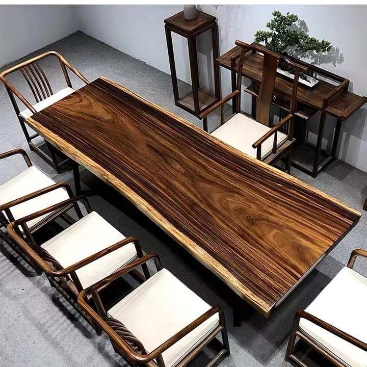 胡桃木实木大板桌大尺寸新中式禅意简约茶桌奥坎整板茶组合桌椅