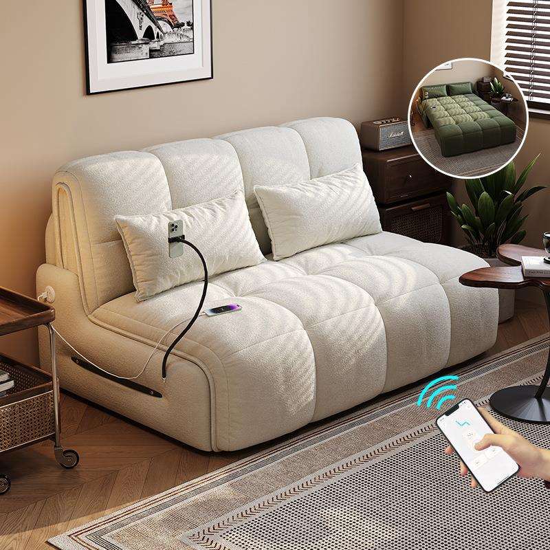 雪尼尔棉绒智能电动沙发床多功能小户型可伸缩遥控客厅卧室沙发床