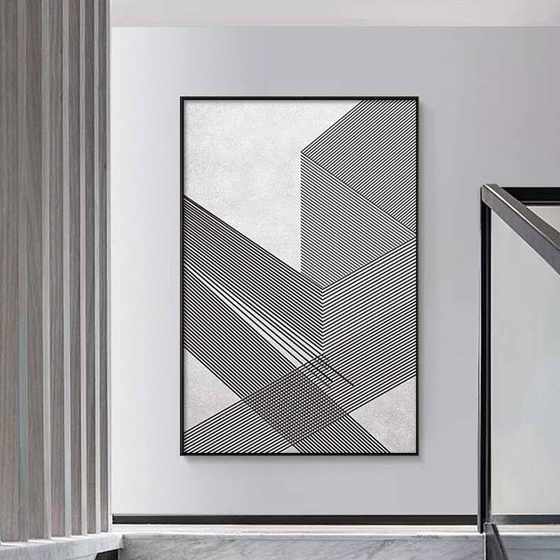 现代简约黑白线条抽象装饰画客厅玄关工业风小众落地画办公室挂画