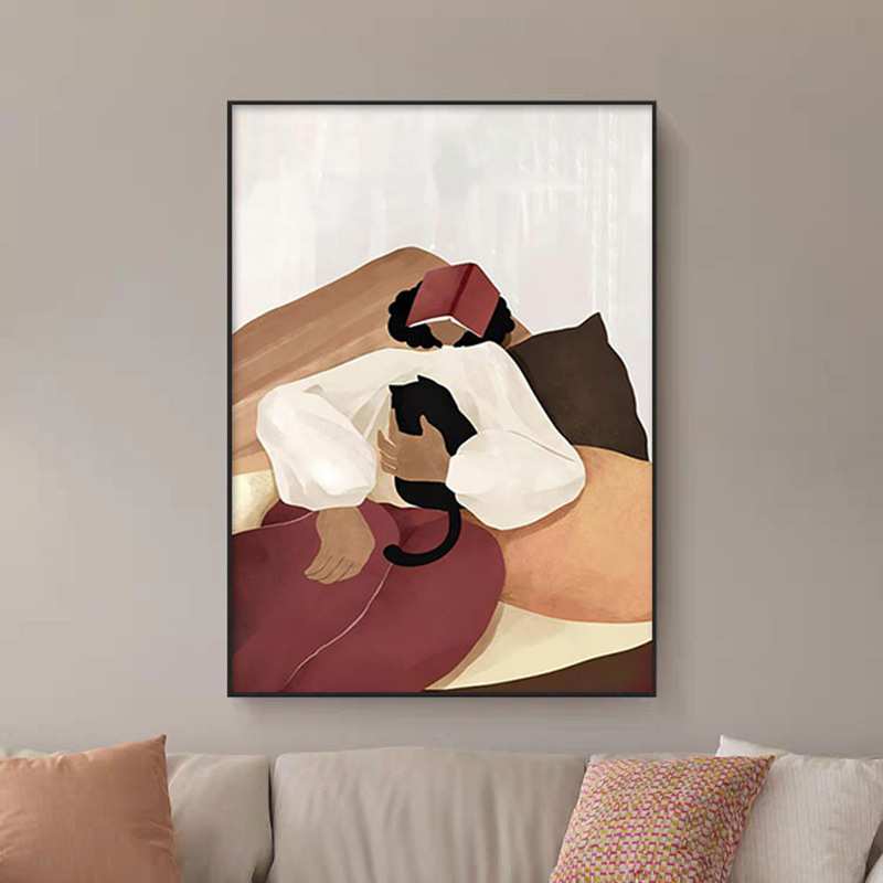 看书的人小众创意抽象人物装饰画客厅卧室书房挂画复古风文艺壁画