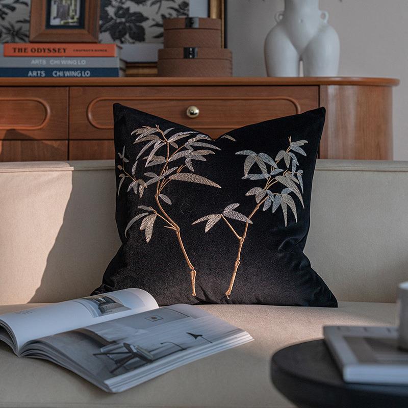 新款中古风轻奢刺绣客厅沙发靠垫竹子中式复古抱枕名宿样板间靠枕