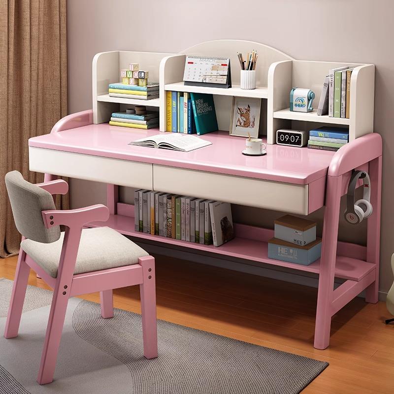 实木儿童书桌书架一体家用小孩写字课桌椅初中小学生可升降学习桌
