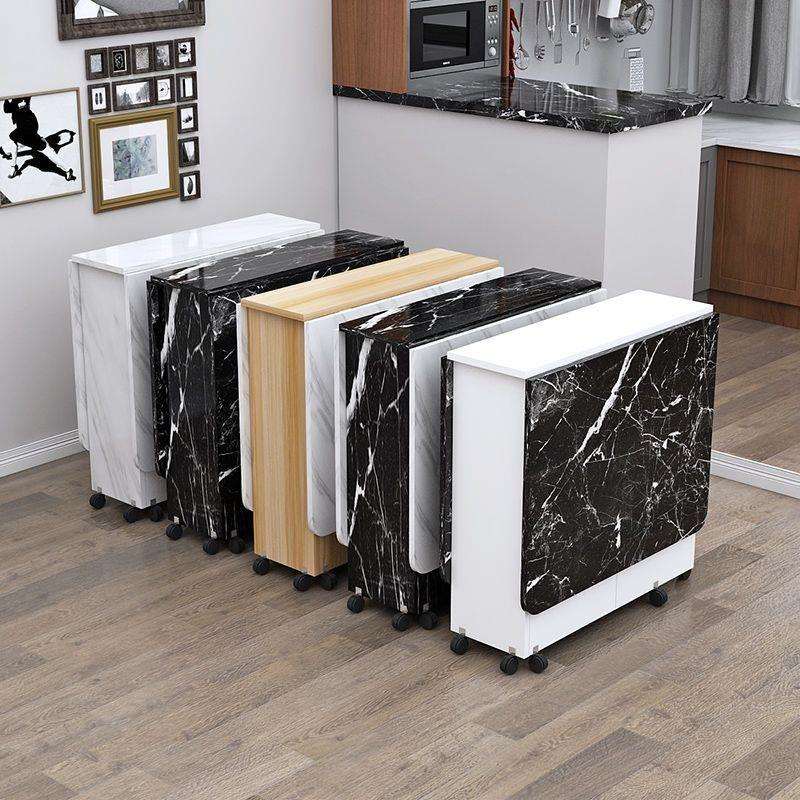 折叠餐桌家用小户型可移动带轮可伸缩长方形简易多功能吃饭小桌子