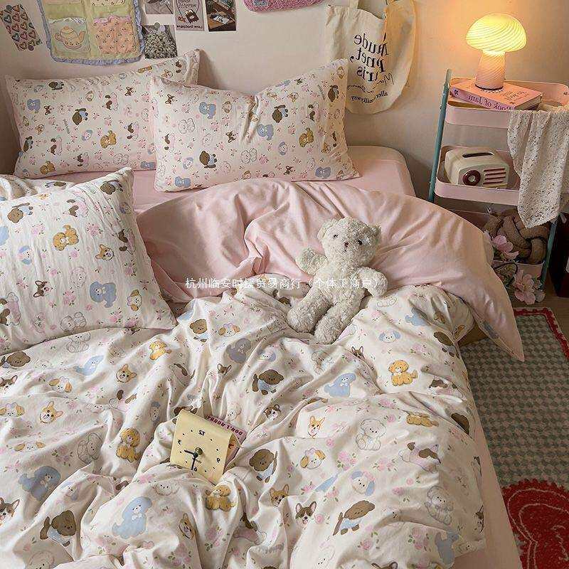 A类超柔针织双层纱床单被套四件套床上用品宿舍床三件套床笠4棉