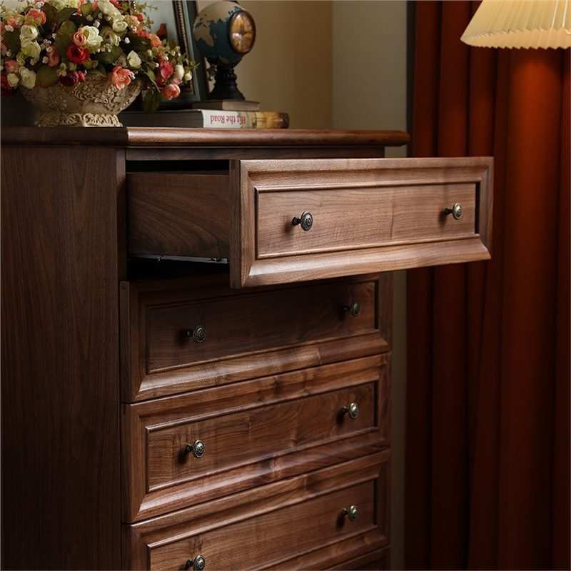 美式全实木五斗柜黑胡桃木斗橱复古收纳柜储物柜客厅边柜卧室斗柜