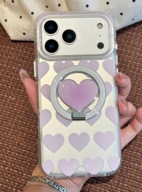Kiyocase适用苹果17promax手机壳韩系满屏紫色爱心磁吸iphone16promax新款15女款创意防摔14保护套可爱卡通