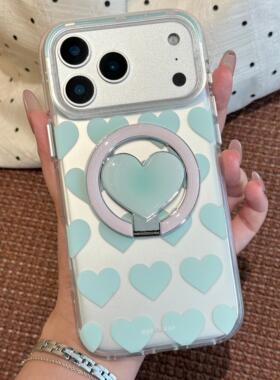 Kiyocase适用苹果17promax手机壳韩系满屏清新绿爱心磁吸iphone16promax新款15女款创意防摔14保护套可爱卡通
