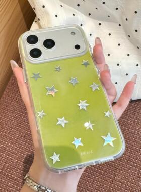 Kiyocase适用苹果17promax手机壳简约绿色鎏金星星iphone16promax新款15女款创意防摔14保护套可爱卡通