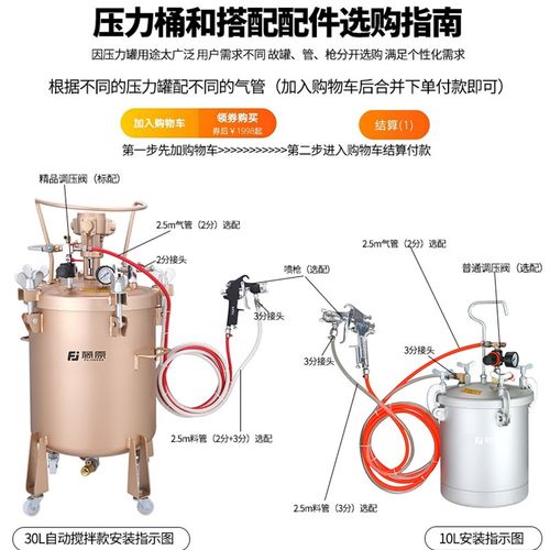 藤原多彩漆喷抢10升水包水包砂仿石漆喷涂机乳胶漆油漆喷枪压力桶