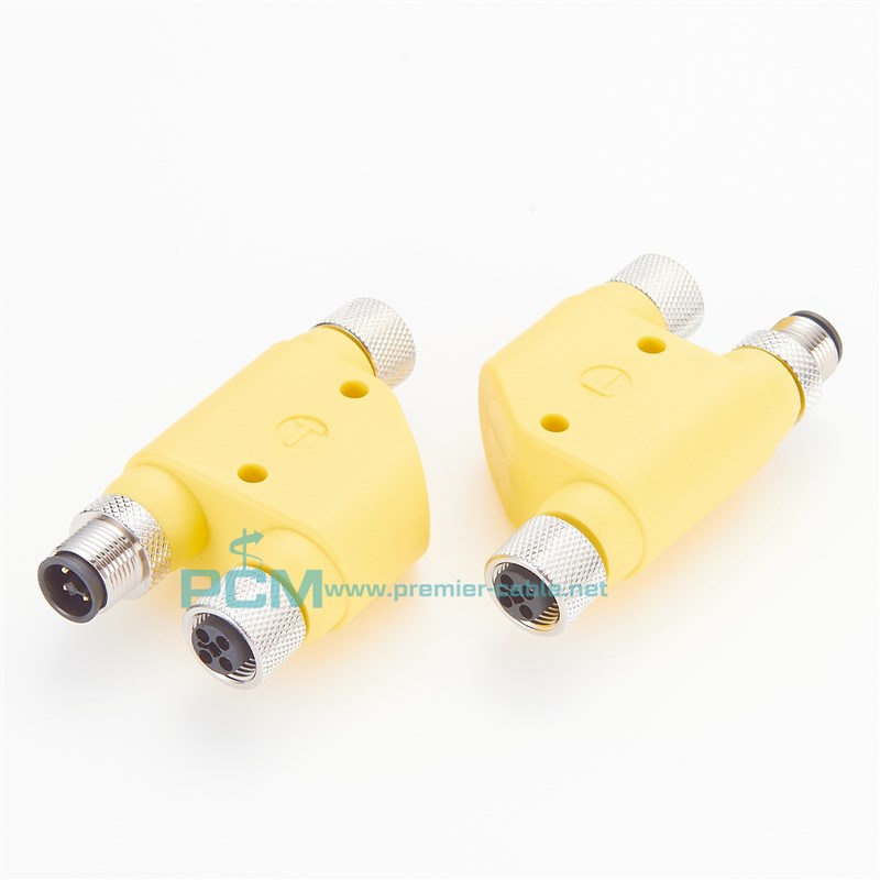 M12连接器4芯 H型Y型转接头T编码电源分配器自动化工业设备转接头