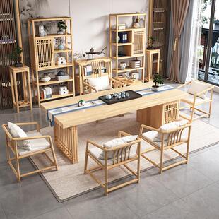 新中式白蜡木茶桌椅组合原木茶台茶室家用全实木一桌五椅泡茶台