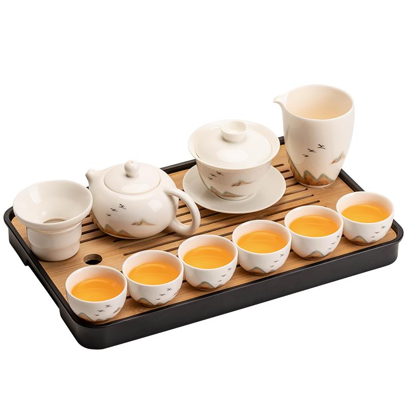 羊公脂JX-1212玉白瓷功夫茶具套装用高档茶壶盖碗茶杯办会家客泡