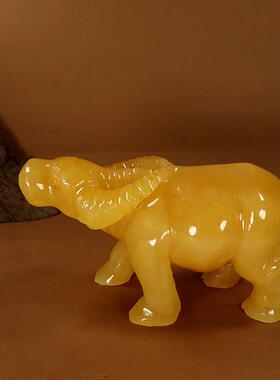 天然黄玉石牛摆件牛大号生肖水牛招财牛玉石站牛家居办公室装饰品