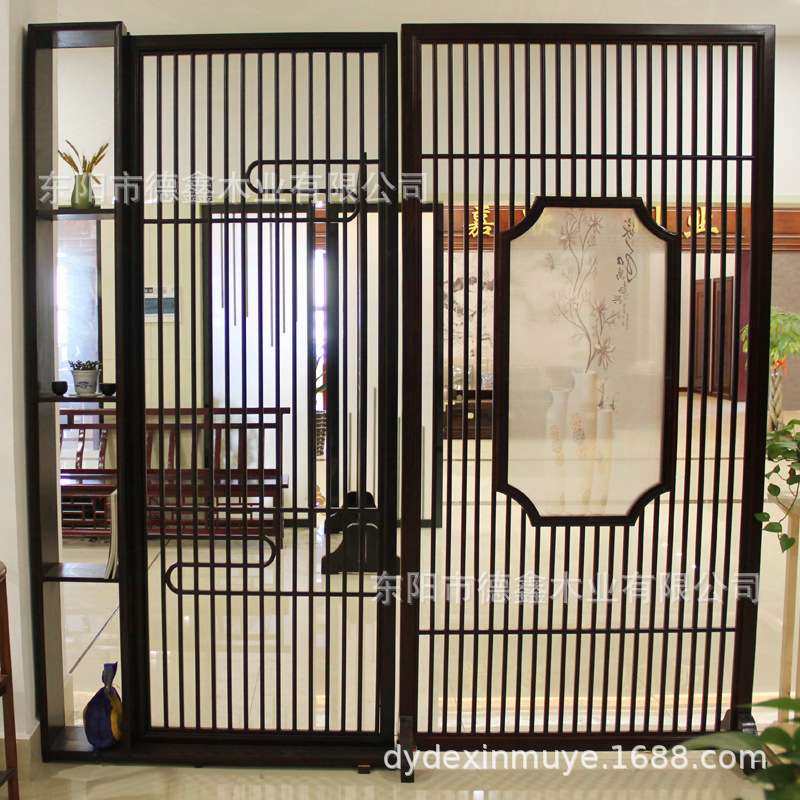 木质新中式玄关折叠实木屏风 日式活动办公室客厅木格栅花格隔断
