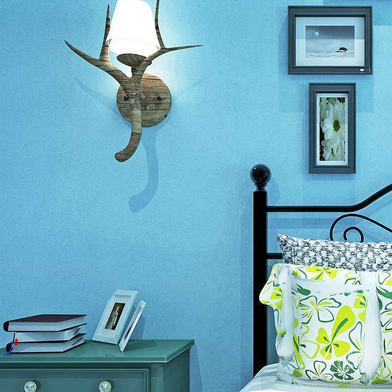 现代简约无纺布纯色墙纸北欧风卧室客厅浅蓝色米黄色蚕丝素色壁纸