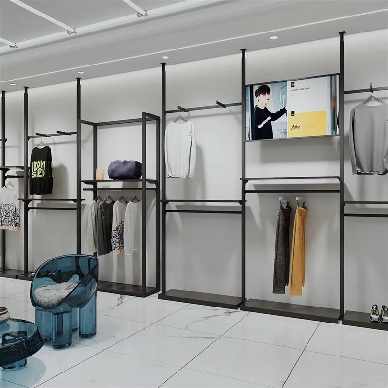 高档男装店商场服装店展示柜落地式简约设计铁艺上墙陈列挂衣货架