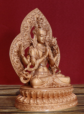 四臂观音佛像红铜纯铜随身5寸佛像藏传密宗供奉摆件观世音菩萨像