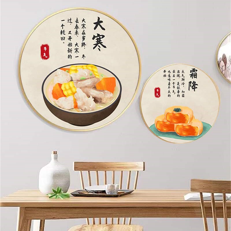 圆形新中式食物版二十四节气画芯幼儿园学校餐厅校园展示墙装饰画图片