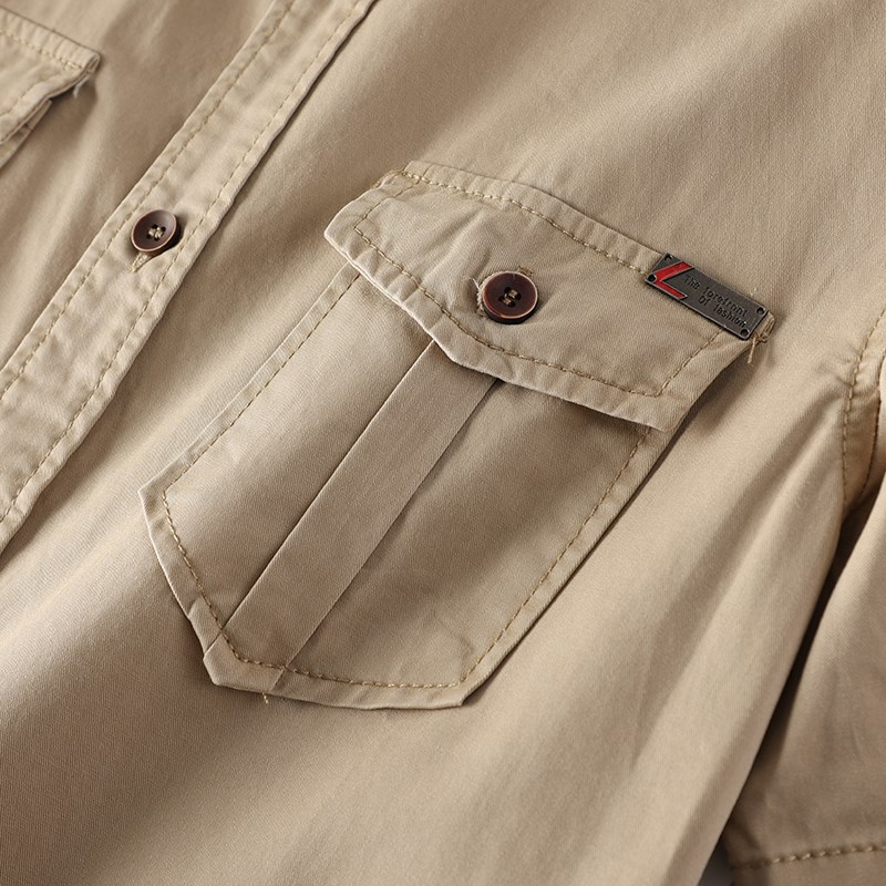 水洗全棉纱卡!硬汉军旅风!夏季多口袋工装肩章款翻领短袖衬衫男