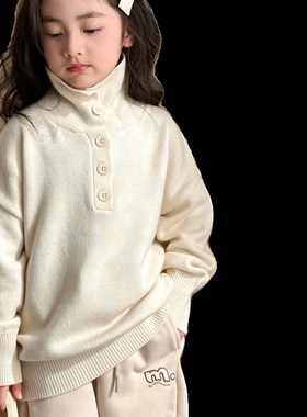 毛衣女童冬季儿童高领针织衫洋气冬装中大童翻领加厚洋气打底上衣