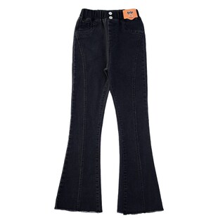 女童裤子春秋外穿2024新款中大童休闲弹力喇叭黑色春季儿童牛仔裤