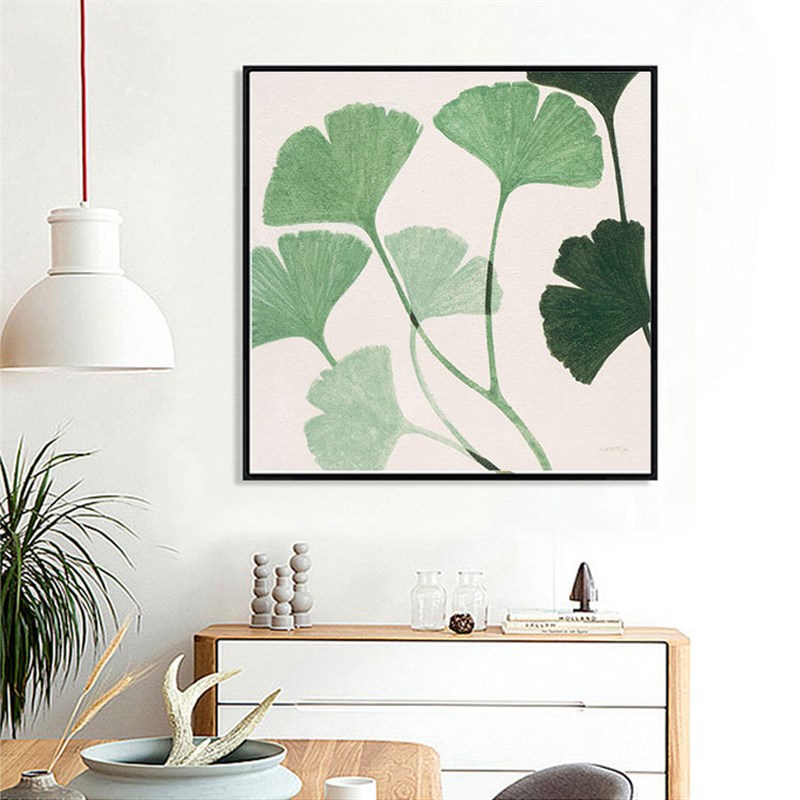 日式植物树叶银杏叶小清新绿植装饰画田园客厅挂画中式典雅禅意画图片