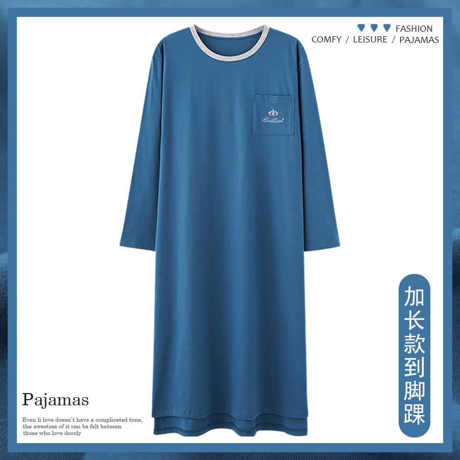四季睡衣男款长袍纯棉冬季男款大码200连体睡裙套头男士睡群春秋