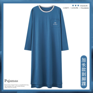四季睡衣男款长袍纯棉冬季男款大码200连体睡裙套头男士睡群春秋