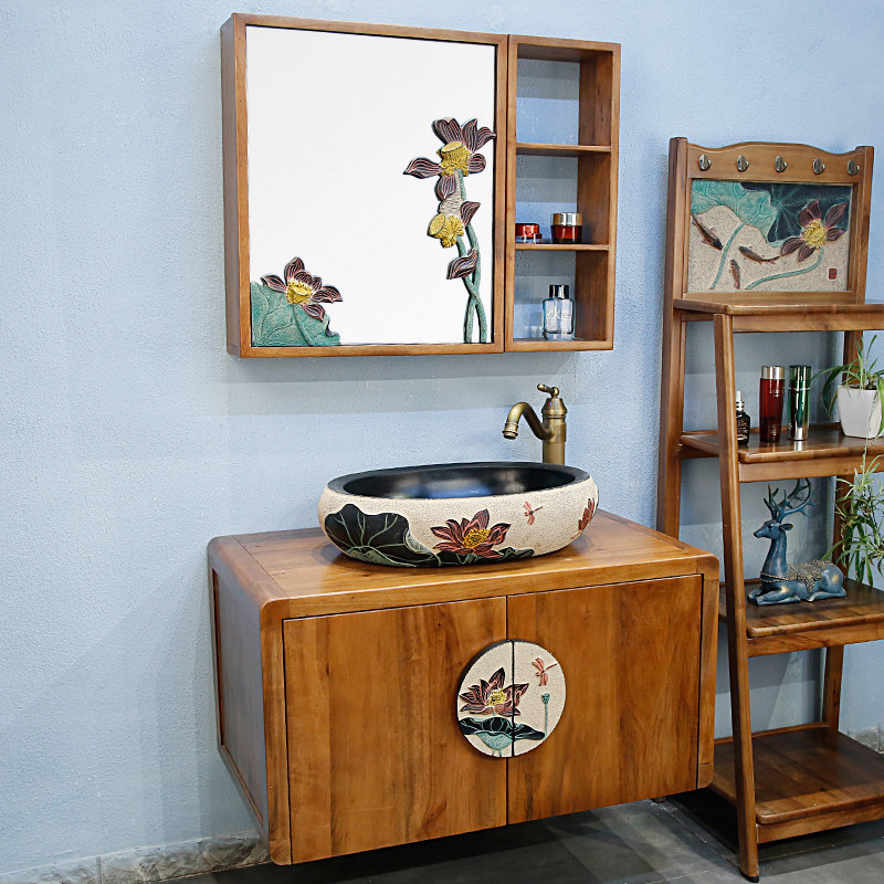 现代中式浴室柜组合简约洗脸洗手盆柜卫生间洗漱台小户型卫浴吊柜