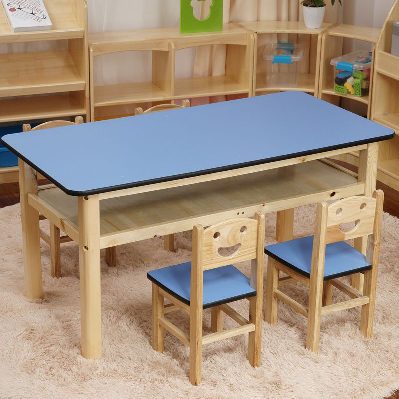 少儿书法美术桌幼儿园小学课桌实木学习画室彩色面板桌面蓝色