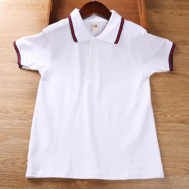 儿童短袖T恤POLO衫男童女童男孩中大小学生校服白色纯棉夏季童装