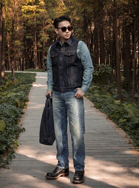 红风 机车骑士背心TYPE3改良21OZ重磅原牛外套马甲 复刻铁心526V