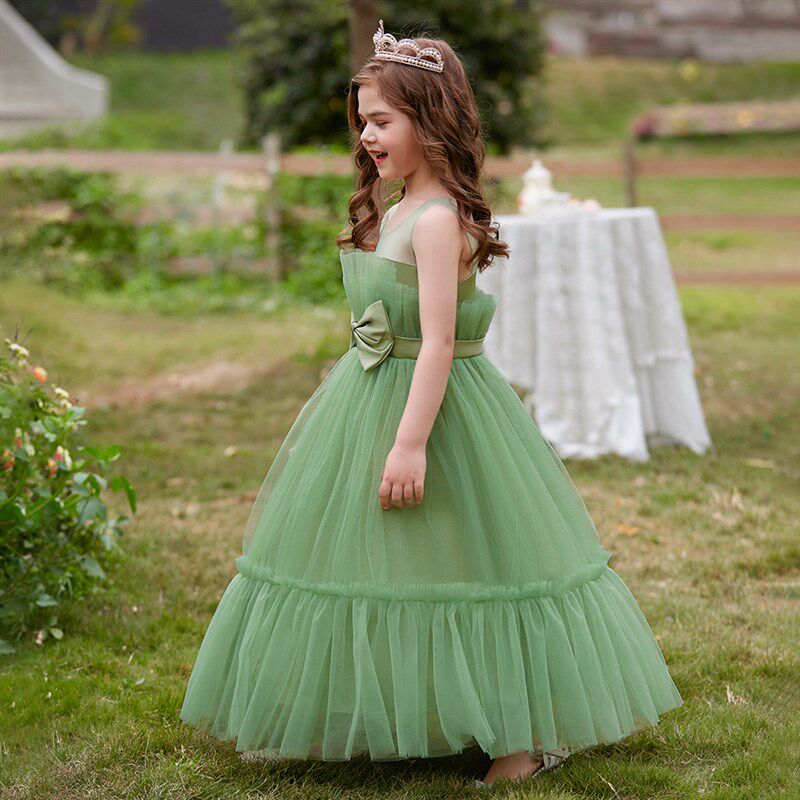 公主纱裙无袖蓬蓬网纱裙儿童礼服蝴蝶结长裙中大童六一儿童节表演