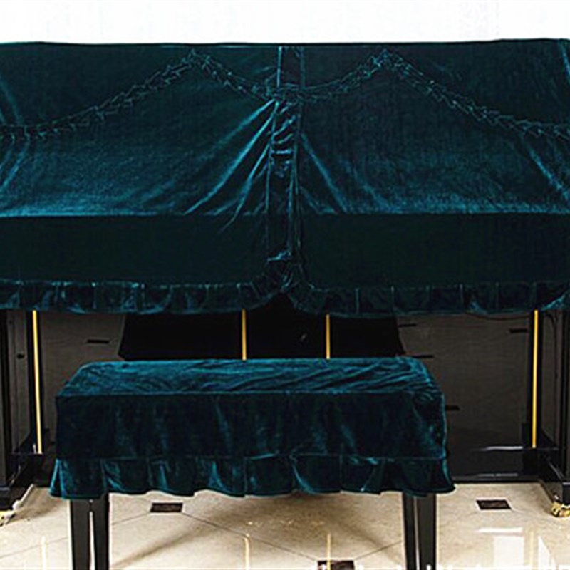 门帘式开口金丝绒钢琴半罩/珠江118钢琴罩/钢琴防尘罩/含凳罩墨绿