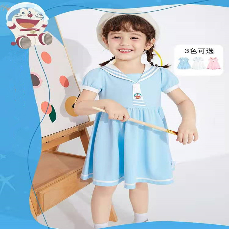 巴拉bala宝宝朵儿童裙子女童连衣裙2021夏装新款小童海军风公主裙