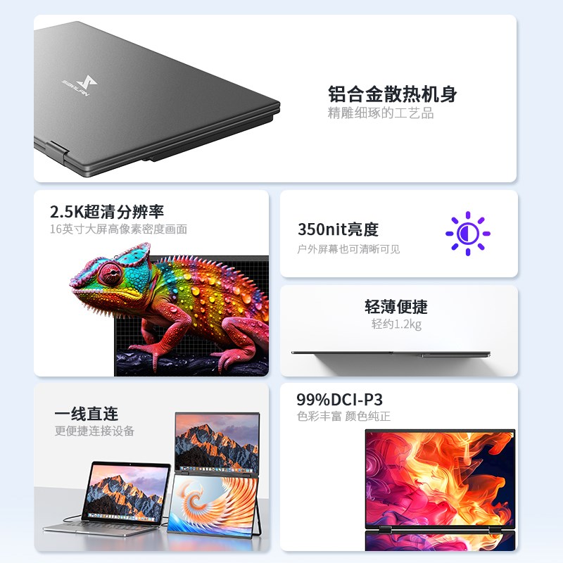 斯波兰双屏便携显示器2.5k笔记本电脑办公炒股扩展副屏幕多屏